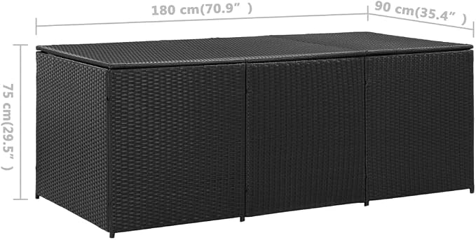 Patio Storage Box Poly Rattan 70.8"x35.4"x29.5" Black Patio Garden Outdoor Storage Container, Furniture Deck box (Weight:55.12 lbs)