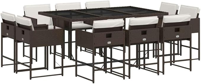 11-Piece Garden Dining Set Brown Outdoor Furniture Set PE Rattan Comfort Style for Outdoor Dining Garden Seating