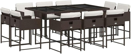11-Piece Garden Dining Set Brown Outdoor Furniture Set PE Rattan Comfort Style for Outdoor Dining Garden Seating