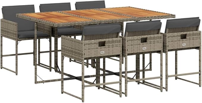 7 pcs Set Patio Dining Set & Balcony Furniture Gray Poly Rattan Outdoor Furniture Set Garden Dining Set for Lawn Backyard Front Porch 65 x 41.7 x 28.7 in