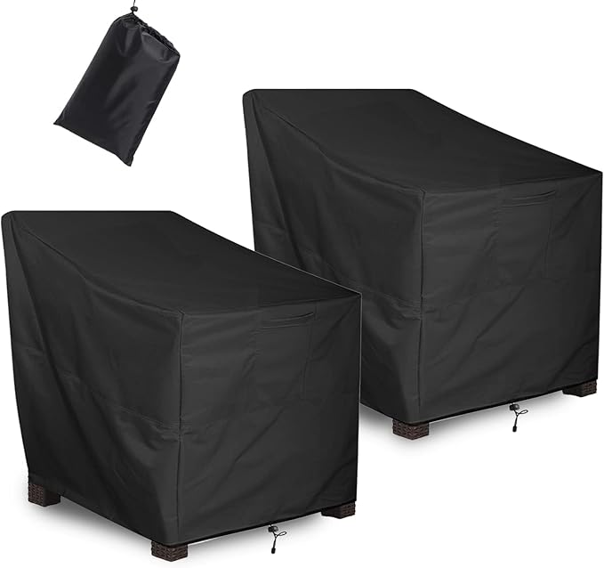 ALSTER Outdoor Chair Covers 2 Pack, Patio Chair Covers(32" L x 37" W x 36" H), Durable and Waterproof Black Furniture Covers for Lounge Deep Seat, Rain Snow Dust Wind-Proof