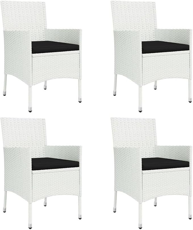 Afuera Living Patio Dining Set, 5-Piece, Powder-Coated Steel Frame, White/Black Finish, Tempered Glass Table, Weather-Resistant Poly Rattan Chairs, Modern Outdoor Furniture for Garden, Balcony,