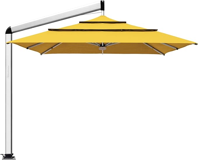 EliteShade USA Atlas 3-Tier 10x10FT Full Aluminum Cantilever Patio Umbrella for Outdoor Restaurant Garden Courtyard Deck Pool and Marketing with Light (No battery), Sunflower Yellow