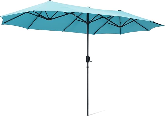 13 ft Patio Umbrella, Large Rectangle Outdoor Umbrella with Strap, Crank, Blue