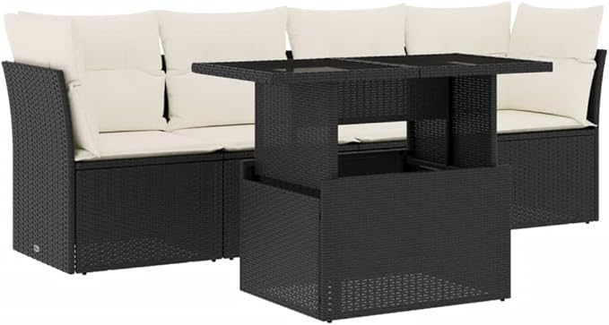 Garden Sofa Set Black and Cream White Patio Conversation Set Yard Furniture for Gardens Decks