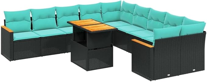 vidaXL Patio Sofa Set with Cushions 11 Piece, Outdoor Sectional Sofa Couch, Patio Conversation Set for Garden Backyard, Black Poly Rattan