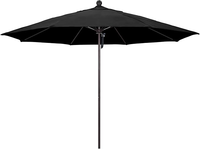 California Umbrella 11Ft Commercial Grade Market Umbrella, Pulley Lift, Aluminum/Fiberglass, 2mm pole wall, Bronze Frame, Solution Dyed Black Fabric