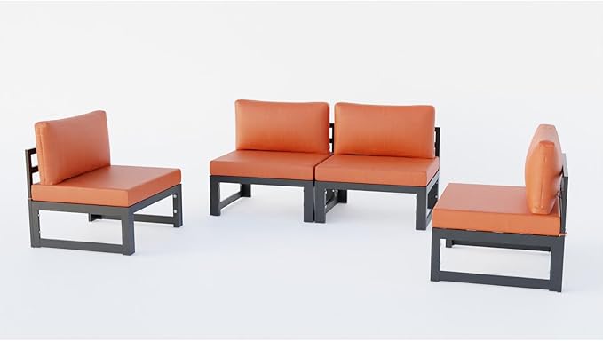 Maykoosh Patio Conversation Set 4 Piece Outdoor Chairs with Cushions - Modern Aluminum Furniture