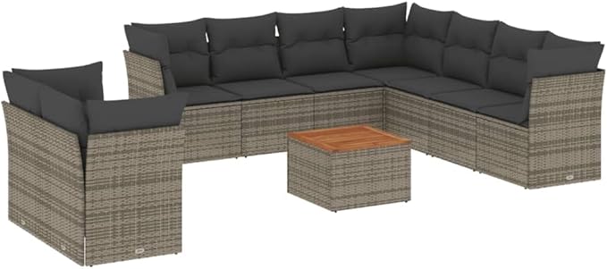 vidaXL Patio Sofa Set with Cushions 10 Piece, Outdoor Conversation Set, Patio Furniture Set for Balcony Garden, Modern Style, Gray Poly Rattan