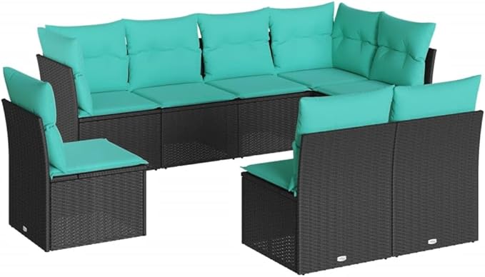 8 Piece Patio Sofa Set with Cushions, Outdoor Sofa Sets Garden Lounge Set Outdoor Dining Sets Patio Conversation Set for Garden Exhibition Piazza Poolside Black Poly Rattan