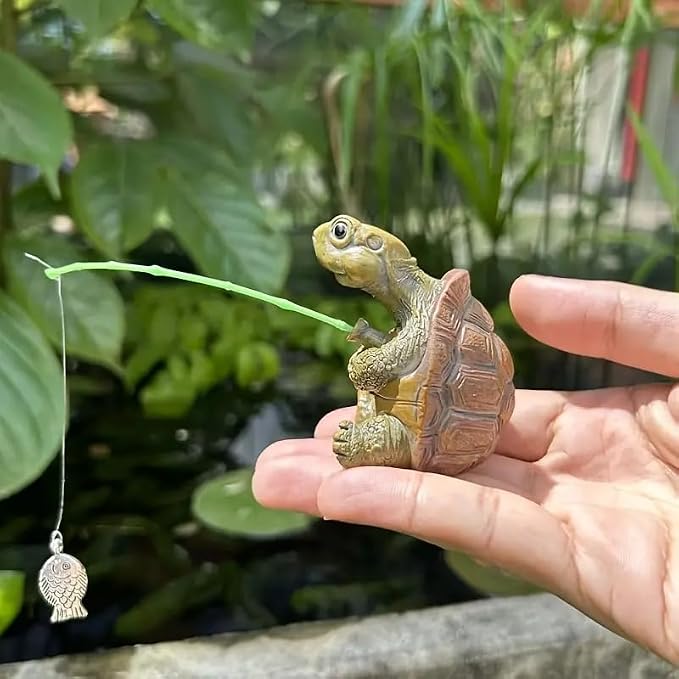 Charming Resin Turtle Fishing Statue, for Outdoor Garden, Patio, and Pond Decor, Ideal Gift Turtle Decor