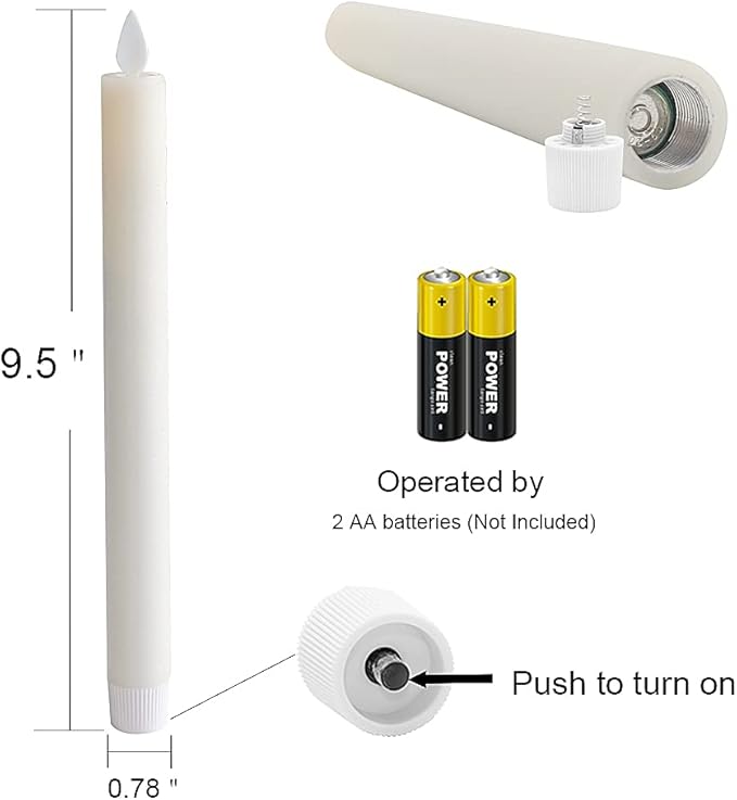 GenSwin Battery Operated Ivory Flameless Taper Candles with Remote & Timer, Moving Wick Real Wax Window Flickering LED Candles Christmas Decoration(0.78 x 9.5 Inches, Set of 2)