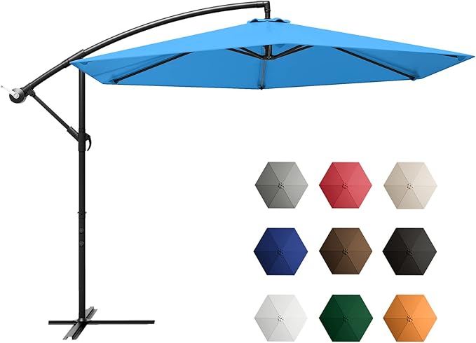 Greesum Patio Umbrella, Outdoor Table Umbrella with Push Button Tilt, Crank and 8 Sturdy Ribs
