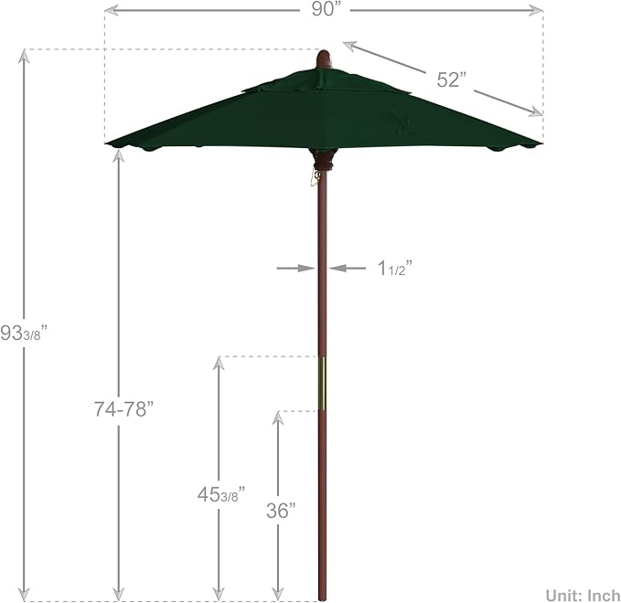 California Umbrella 7.5' Round Hardwood Frame Market Umbrella, Stainless Steel Hardware, Push Open
