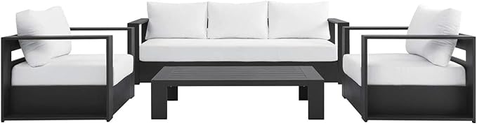 Modway Tahoe Aluminum 4-Piece Outdoor Patio Set in Gray White