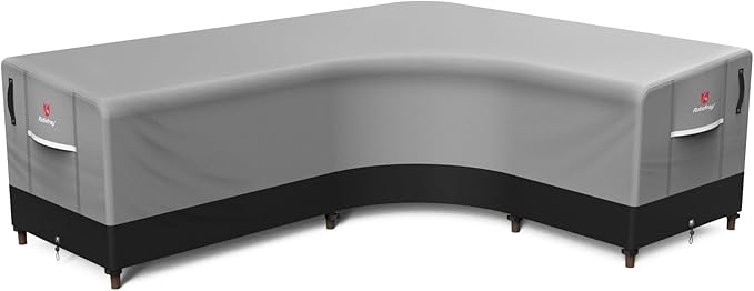 Rosefray 600D Outdoor L-Shaped Sectional Cover,Heavy Duty Anti UV Patio Sectional Sofa Cover with Air Vent, Waterproof Furniture Covers for Deck, Lawn,Backyard Right Facing 105''x85'' Black Gray