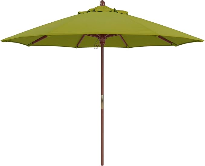 California Umbrella 9' Premium Commercial Hardwood Patio Umbrella, Manual Lift With Pacifica Ginkgo Fabric