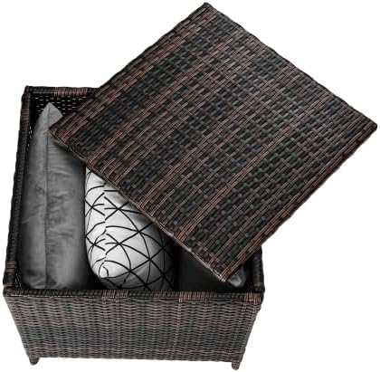 Outdoor Table with Storage, 27 Gallon Wicker Outdoor Storage Box Patio Side Tables for Outside Porch Poolside Deck Garden， Brown