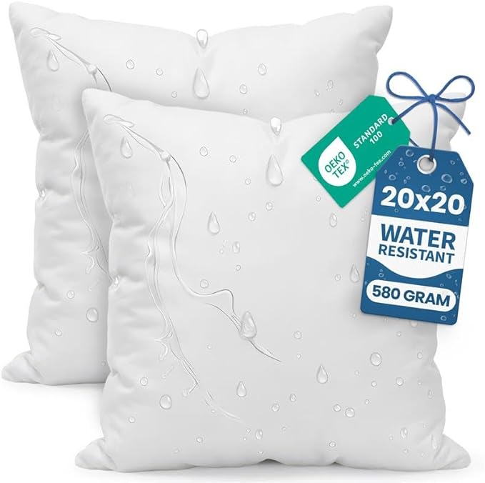 Utopia Bedding Outdoor Pillow Inserts 20 x 20 Inches (Pack of 2, White), Water Resistant Garden Throw Pillows for Patio and Porch Furniture