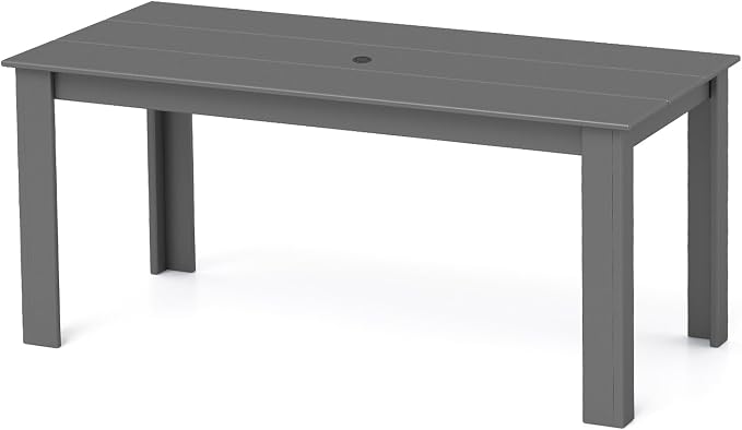 IVY&LANE Outdoor Dining Table | HDPE | 67’’ Rectangle Tables | Grey | All Weather | Umbrella Hole | Patio Furniture | for Poolside Lawn Garden Backyard