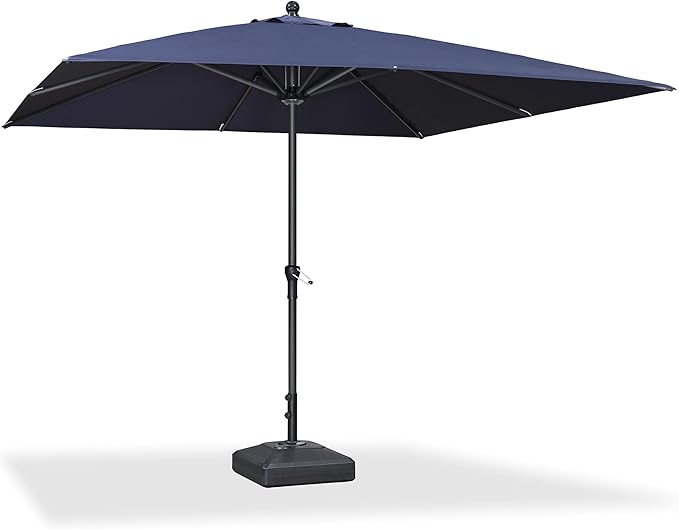PURPLE LEAF 10' x 10' Square Patio Market Umbrella with Base Outdoor Table Umbrellas Aluminum Frame Sun Shade with 8 Sturdy Ribs for Garden Deck Lawn Pool Navy Blue