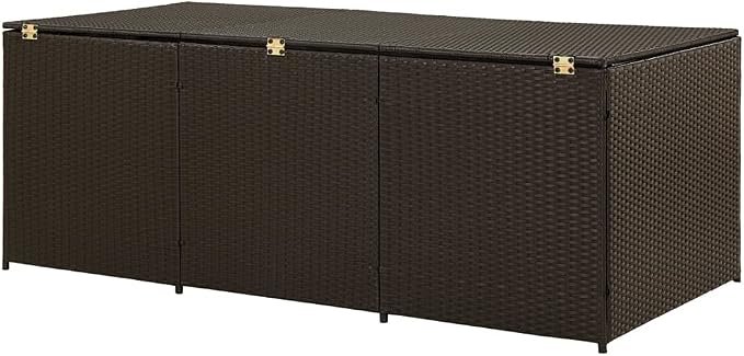 Wicker Patio Storage Box with PE Liner, Patio PE Rattan Storage Container, Outdoor Storage Box for Cushions, and Garden Tools, Poly Rattan 70.9"x35.4"x27.6" Brown,-900