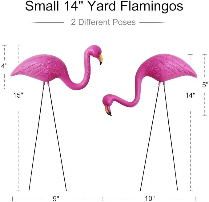 GiftExpress Pink Flamingos Yard Decorations - 6 Pack Small 14" Tall Plastic Flamingo Statue w/Metal Stakes - Flamingo Lawn Ornaments & Garden Decor for Outdoor Parties