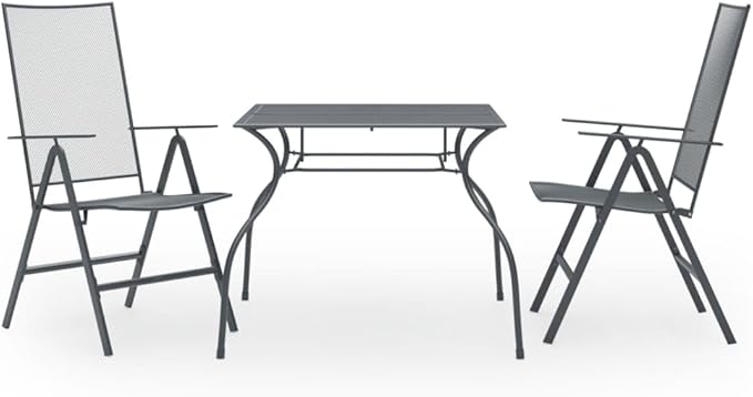 3 Piece Patio Dining Set, Outdoor Lounge Sets Patio Conversation Set Front Porch Furniture Porch Furniture Set for Negotiation Area Garden Exhibition Piazza Steel Anthracite