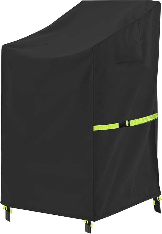 Stackable Patio Chair Cover - 600D High Back Outdoor Chair Cover Waterproof & Heavy Duty, 1 Pack Lawn Furniture Stacking Seat Cover for 4-6 Outdoor Stackable Dining Chairs - 28 x 36 x 47 Inch