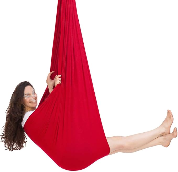 Sensory Swing for adults Indoor kids Therapy Swing Soothing Calming Snuggle Hammock durable strong fabric swing Excellent stretchability Includes Hanging Hardware ( Color : Red , Size : 1M x 2.8M )