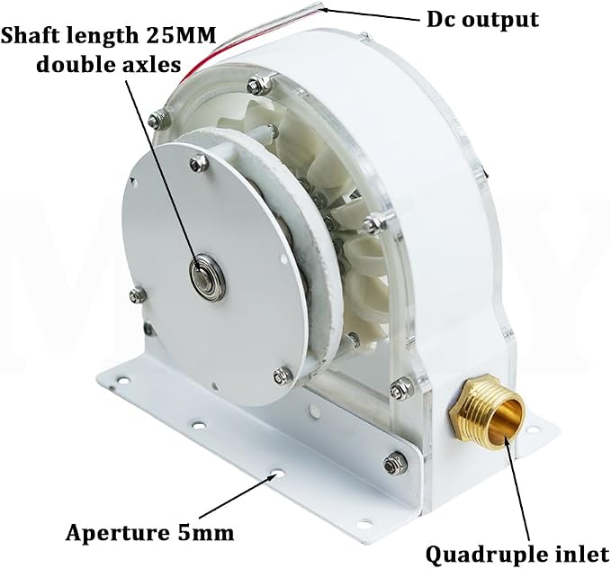 100W Max Micro Hydro Generator 1-36V DC Disc Ironless Permanent Magnet Water Turbine 50-2000RPM Low Starting Pressure for Tap Water Creek River Outdoor Camping