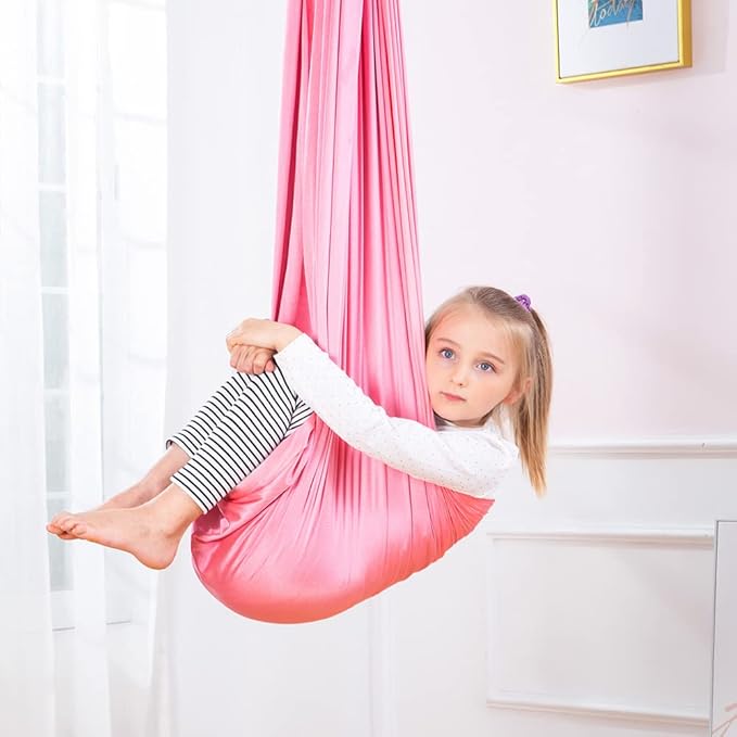 Yoga Swing for Kids Hammock Children Hangin Indoor Outdoor Autism Aspergers,ADHD Kids Hangin Therapy Swing 110inch x 59inch (Hardware Included) Pink