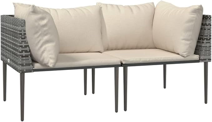 3-Piece Patio Lounge Set with Cushions Gray PE Rattan Outdoor Furniture Modern Conversation Set for Garden Balcony Porch