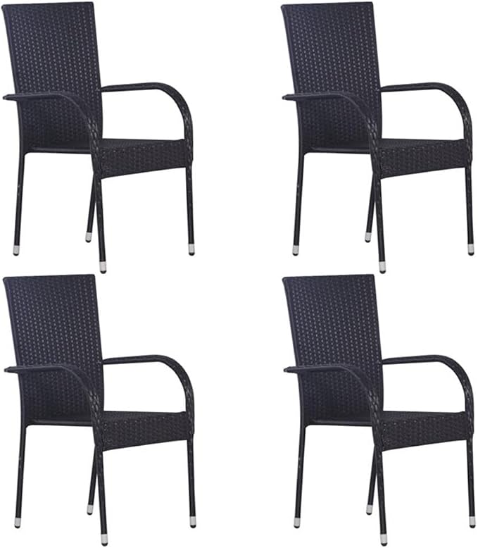 BOWERY HILL 5-Piece Contemporary Patio Dining Set, Weather-Resistant PE Rattan and Steel, Black/Natural Finish, Stackable Chairs, 59.1 x 35.4 x 28.3 in., Outdoor Garden Terrace Furniture for 4