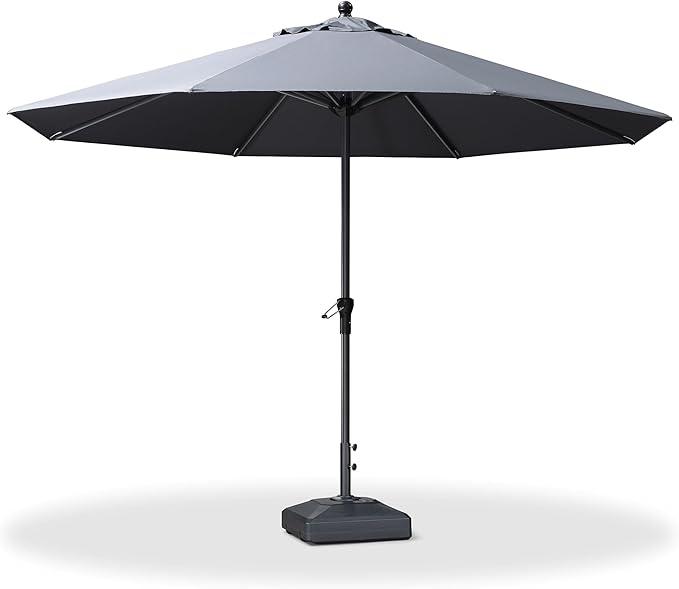 PURPLE LEAF 11' Round Patio Market Umbrella with Base Outdoor Table Umbrellas Aluminum Frame Sun Shade with 8 Sturdy Ribs for Garden Deck Lawn Pool Gray