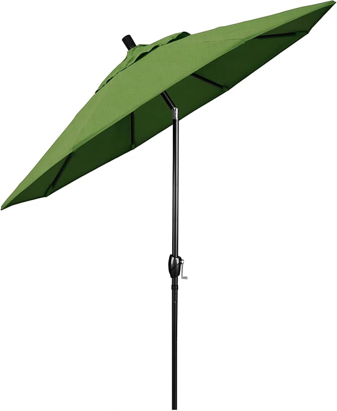 California Umbrella 7.5' Round Aluminum Market Umbrella, Crank Lift, Push Button Tilt, Black Pole, Sunbrella Spectrum Cilantro