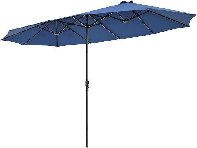 Tangkula 15Ft Double-Sided Patio Umbrella, Outdoor Extra Large Umbrella W/Hand-Crank System & Air Vents, Market Twin Umbrella W/ 12-Rib Sturdy Metal Frame for Poolside, Garden Backyard (Navy)