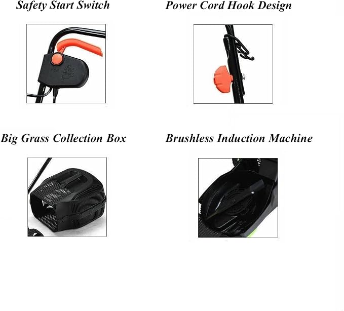 Green 12 Amp 14 Inch Corded Electric Push Lawn Mower Electric Grass Trimmer with Grass Collection Box 1200W Powerful Motor 3 Cutting Height Easy Push Button Start Ergonomic Curved Handle
