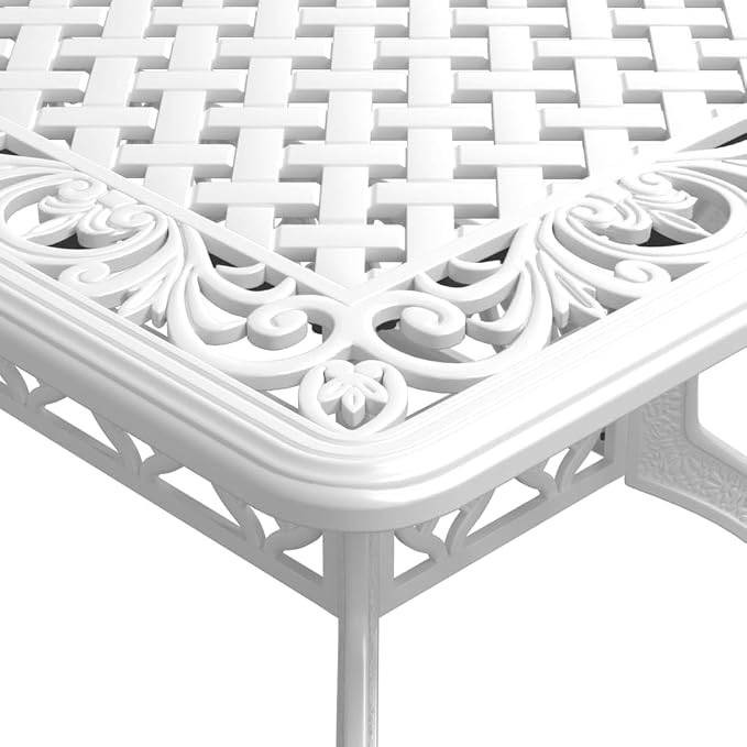 5 Piece Patio Dining Set White Cast Aluminum Outdoor Garden Table with Umbrella Hole 4 Chairs Backyard Furniture for Porch Lawn Relaxing Dining Durable Weather Resistant Comfortable Seating