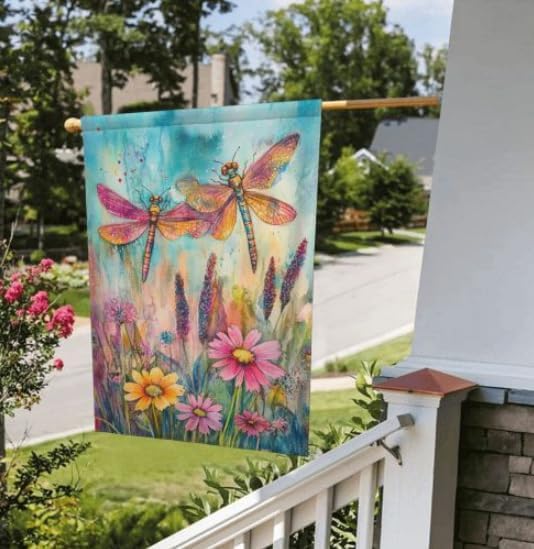 Dragonflies And Plant Garden Flag 12x18 Inch Double Sided All-Weather Polyester Outdoor Flag For Patio Lawn Yard And Garden Welcome Decor