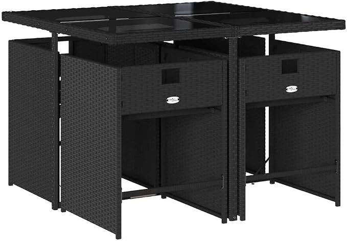 5 Piece Patio Dining Set, Foldable Rattan Garden Table and 4 Chairs with Cushions, Space Saving Cube Outdoor Furniture, Black