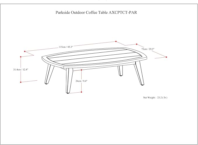 SIMPLIHOME Parkside SOLID ACACIA WOOD 45 inch Wide Rectangle Contemporary Outdoor Coffee Table in Light Teak for the Living Room and Family Room