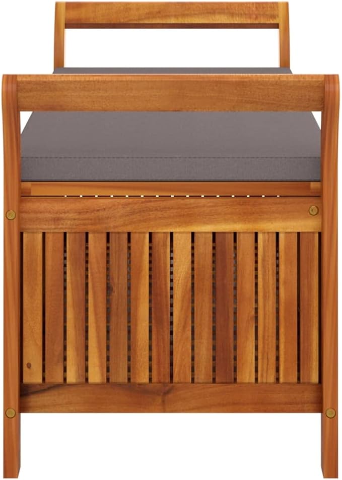Wooden Outdoor Patio Storage Bench Large Deck Box with Brown Cushion 49.6"x19.7"x23.6" Solid Wood Acacia Storage Box Deck Box with Seat for Garden, Balcony, Porch, Pool,Yard -AA
