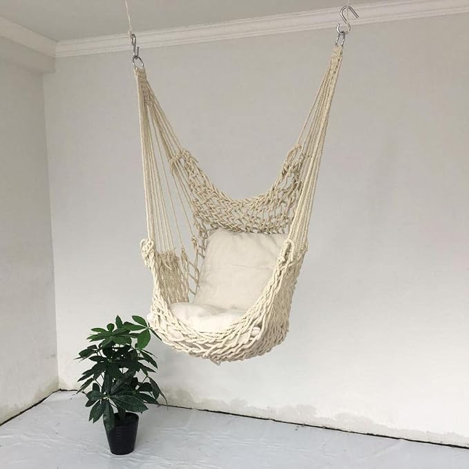 Portable Hammock Camping Rope Chair Home 80x110cm, White, 80x110cm