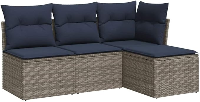 vidaXL Patio Sofa Set with Cushions 4 Piece, Outdoor Conversation Set, Patio Furniture Set for Balcony Garden, Modern Style, Gray Poly Rattan