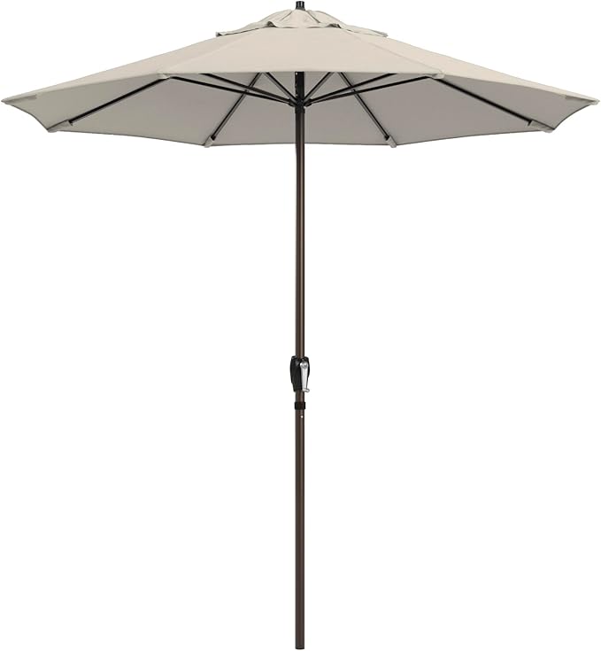 California Umbrella 12-Year Protection 7.5-Ft Outdoor Patio Umbrella, Sunbrella Fade-Resistant Fabric, Auto-Tilt, Heavy Duty Aluminum Frame, 8 Reinforced Ribs for Pool or Deck, Bronze Pole, Canvas
