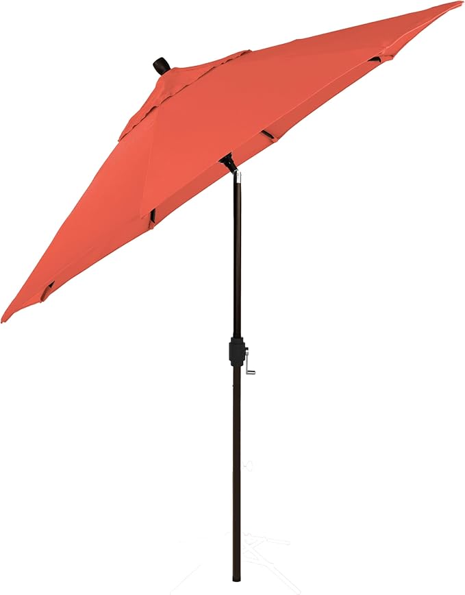 California Umbrella 12-Year-Non-Fading, 9Ft Premium Sunbrella Patio Umbrella, Hand-Crank, Button-Tilt, Bronze Frame, Melon Fabric