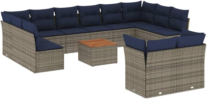 vidaXL Patio Sofa Set with Cushions 13 Piece, Outdoor Conversation Set, Patio Furniture Set for Balcony Garden, Modern Style, Gray Poly Rattan