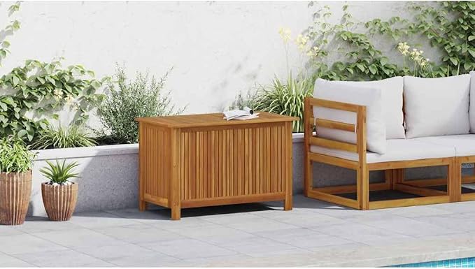 Natural Brown Acacia Wood Storage Box for Indoor and Outdoor Use, Decorative Wooden Box for Garden Tools and Household Items, Solid Wood Storage Container