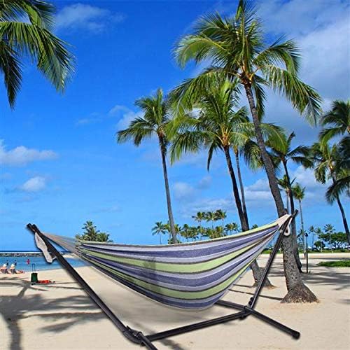Hammock Set (Hammock Frame Small Color Bar) Natural Rope (Green Strip)
